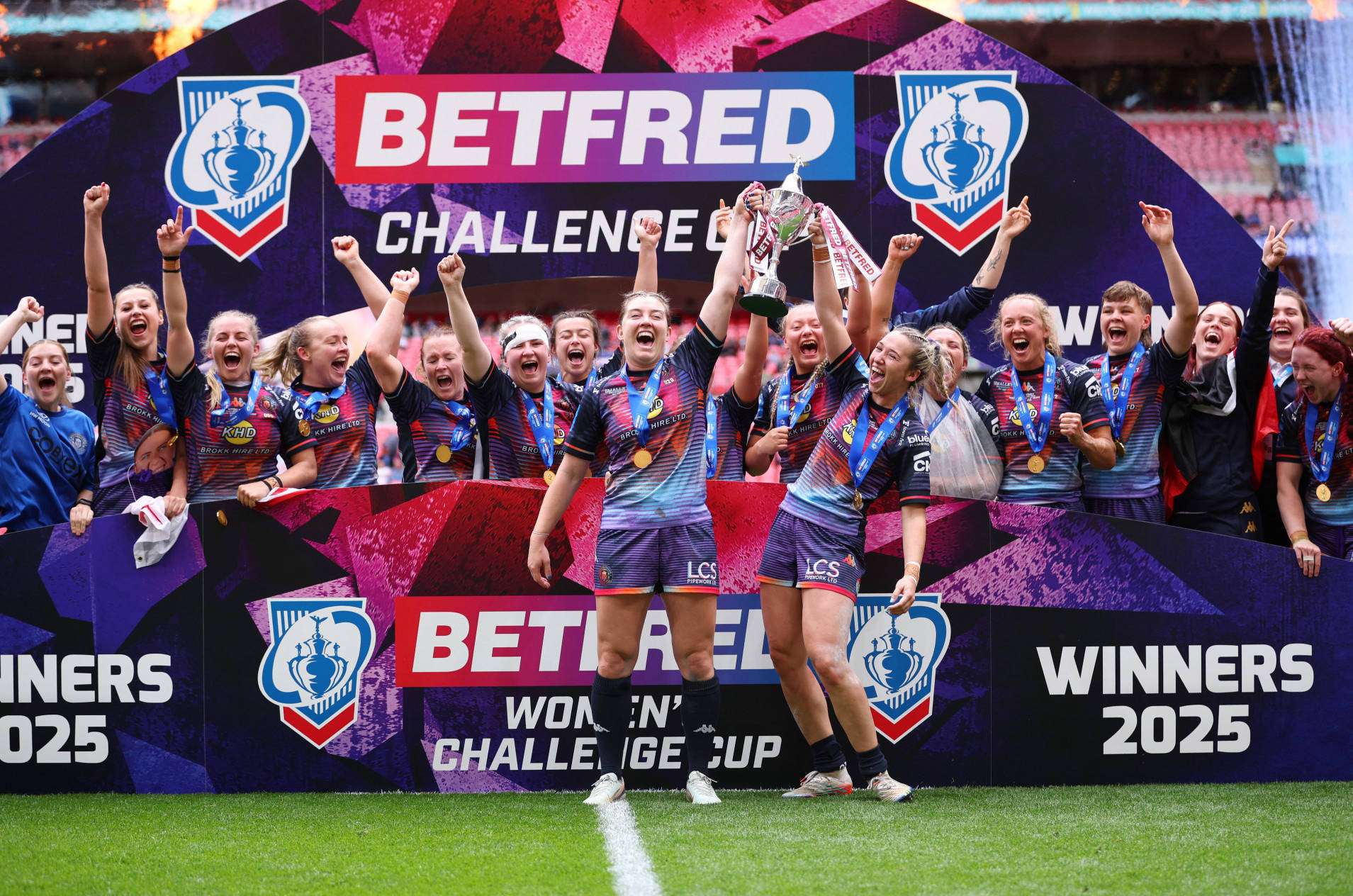 Wigan Warriors lift the Betfred Women's Challenge Cup trophy